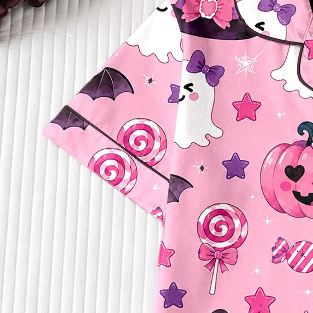 Satin Halloween Pumpkin Ghost Pajama Set