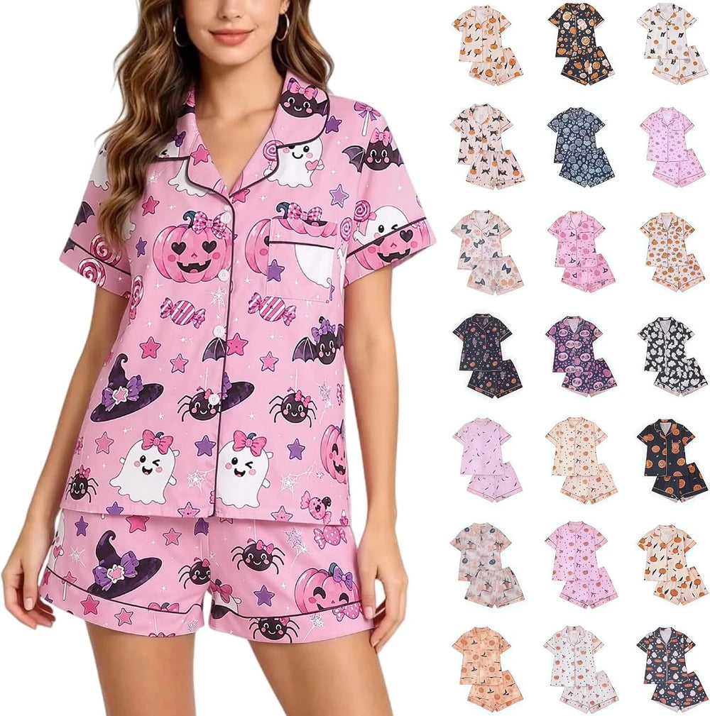 Satin Halloween Pumpkin Ghost Pajama Set