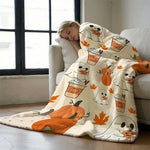 Ghost Pumpkin Flannel Throw Blanket