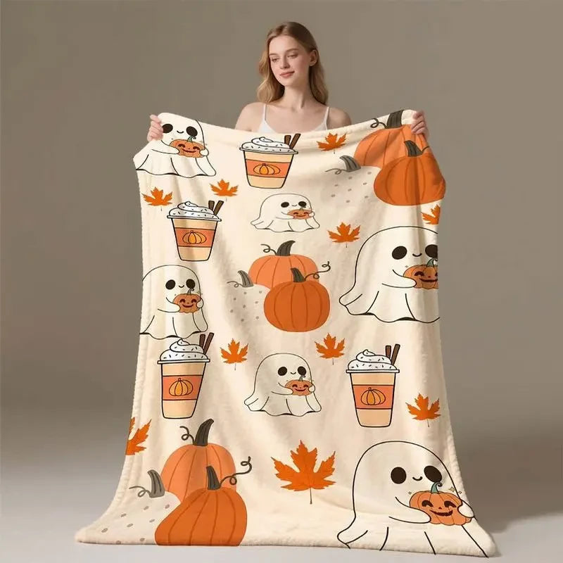 Ghost Pumpkin Flannel Throw Blanket
