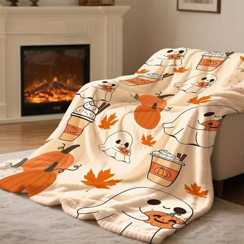 Ghost Pumpkin Flannel Throw Blanket
