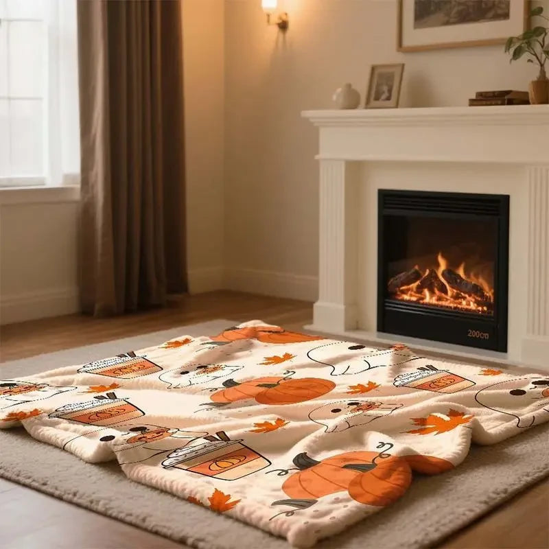 Ghost Pumpkin Flannel Throw Blanket